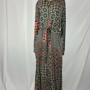 Johnny Was Size Large Black BOHO. Maxi Dress with Red Accents